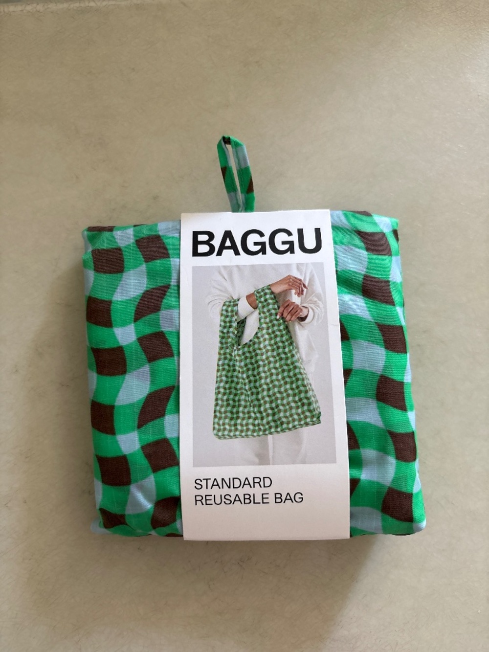 RARE WAVY GINGHAM GREEN STANDARD BAGGU NWT